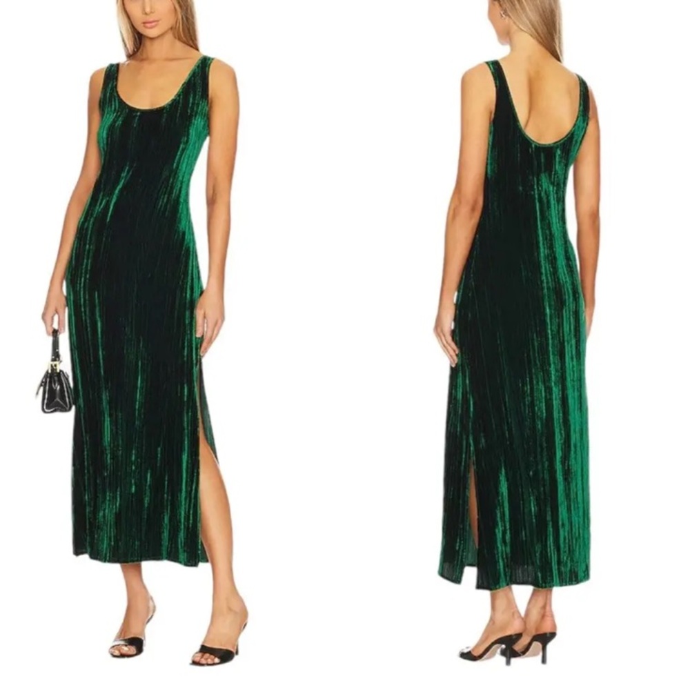 Enza Costa Silk Textured Velvet Tank Maxi Dress Green Size Small